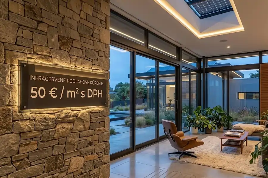 Infračervené kúrenie - cena 50 € s DPH za m² vrátane termostatov a inštalácie.