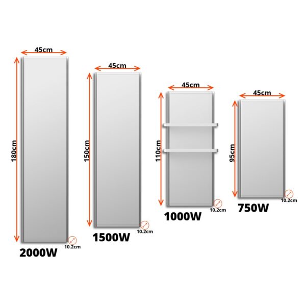 Vykurovací panel Radialight ICON WiFi - technický nákres s rozmermi